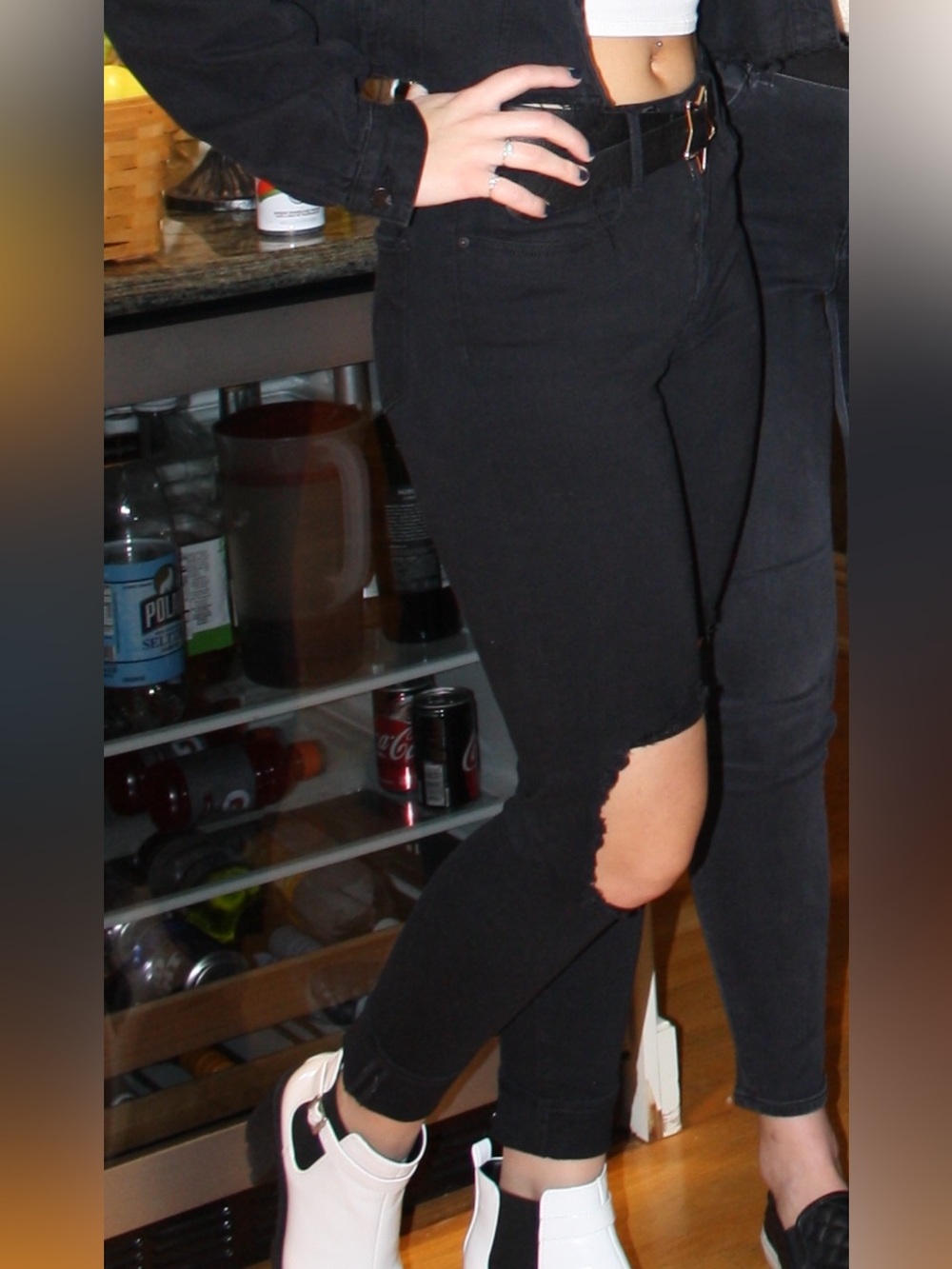 Black Distressed High Rise Skinny Jeans with Knee Rips